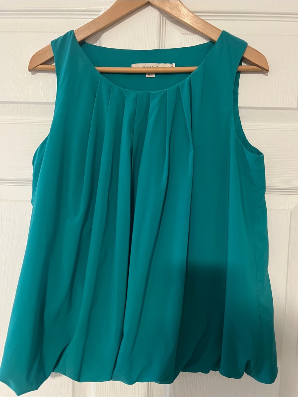 Reiss Teal Pleated Sleeveless Top